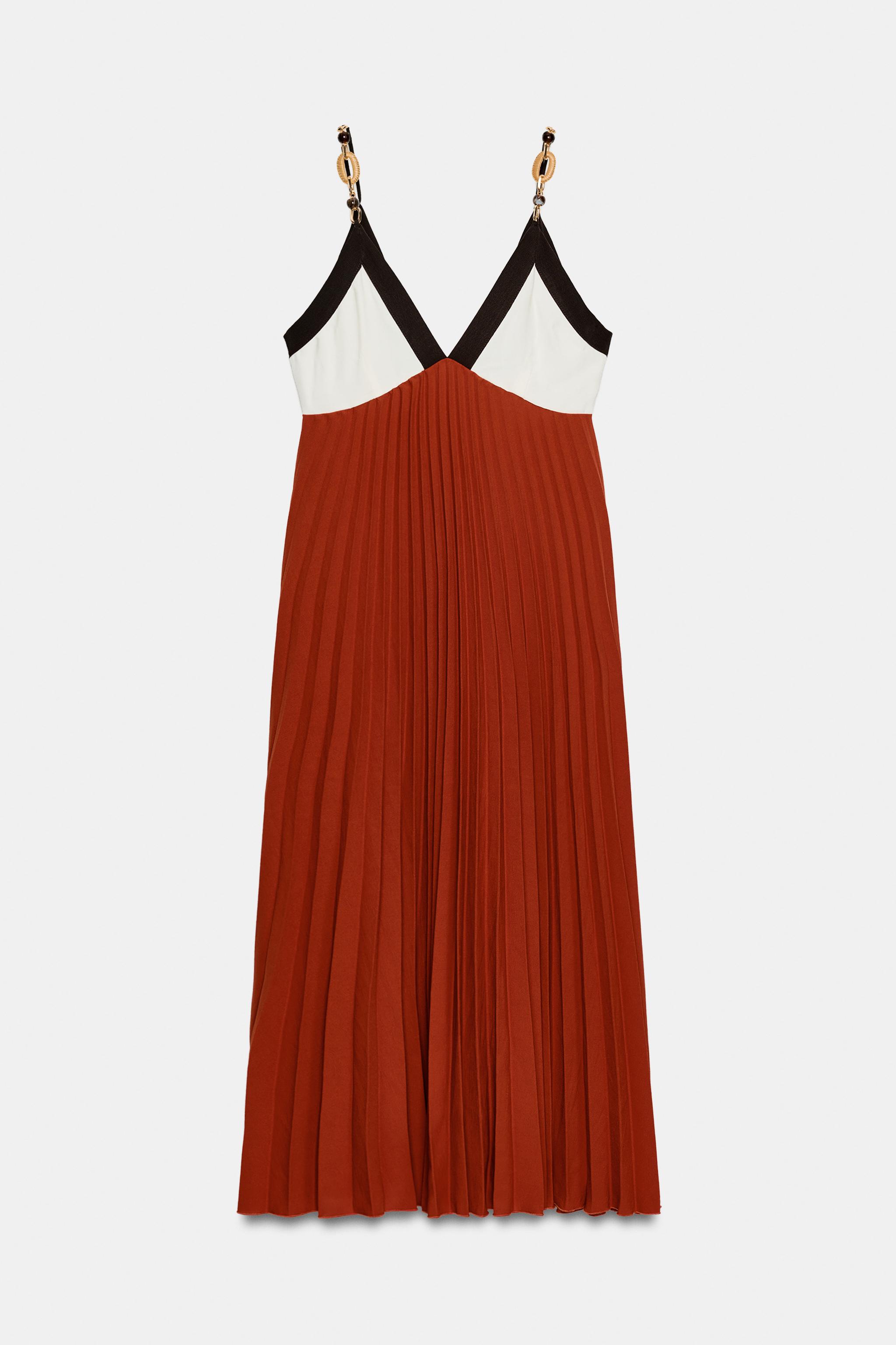 BEADED PLEATED MIDI DRESS